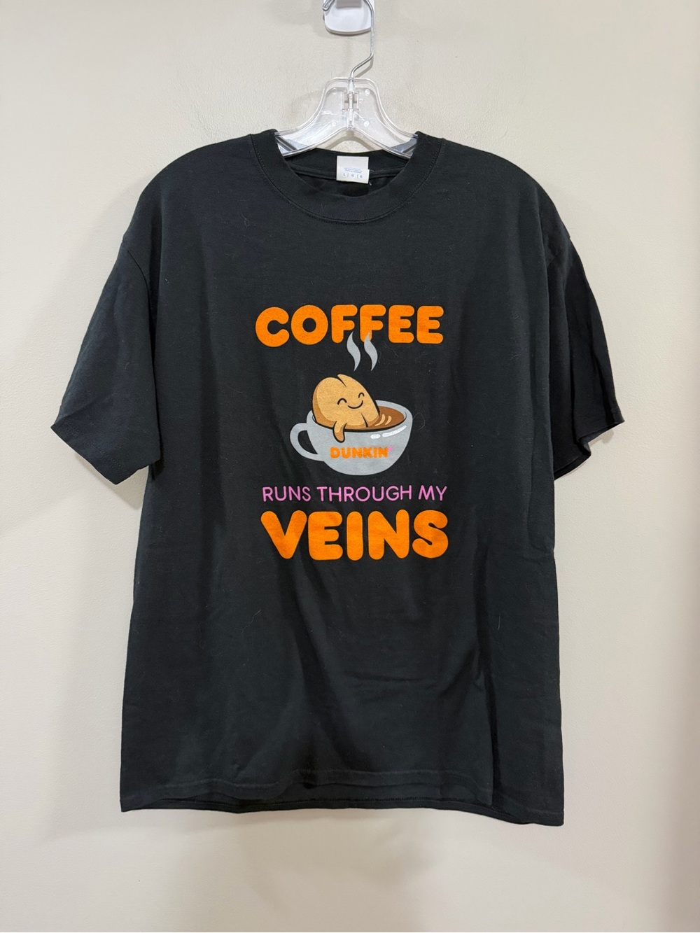Port and Company Black Dunkin' 'Coffee Runs Through My Veins' Graphic Tee